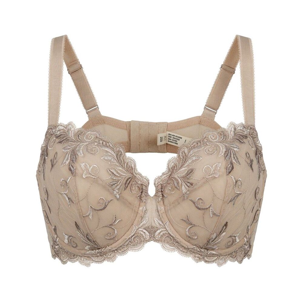 Soma Balconette Bra 38DD Lightly Lined Beige Nude Floral Embroidery Underwire